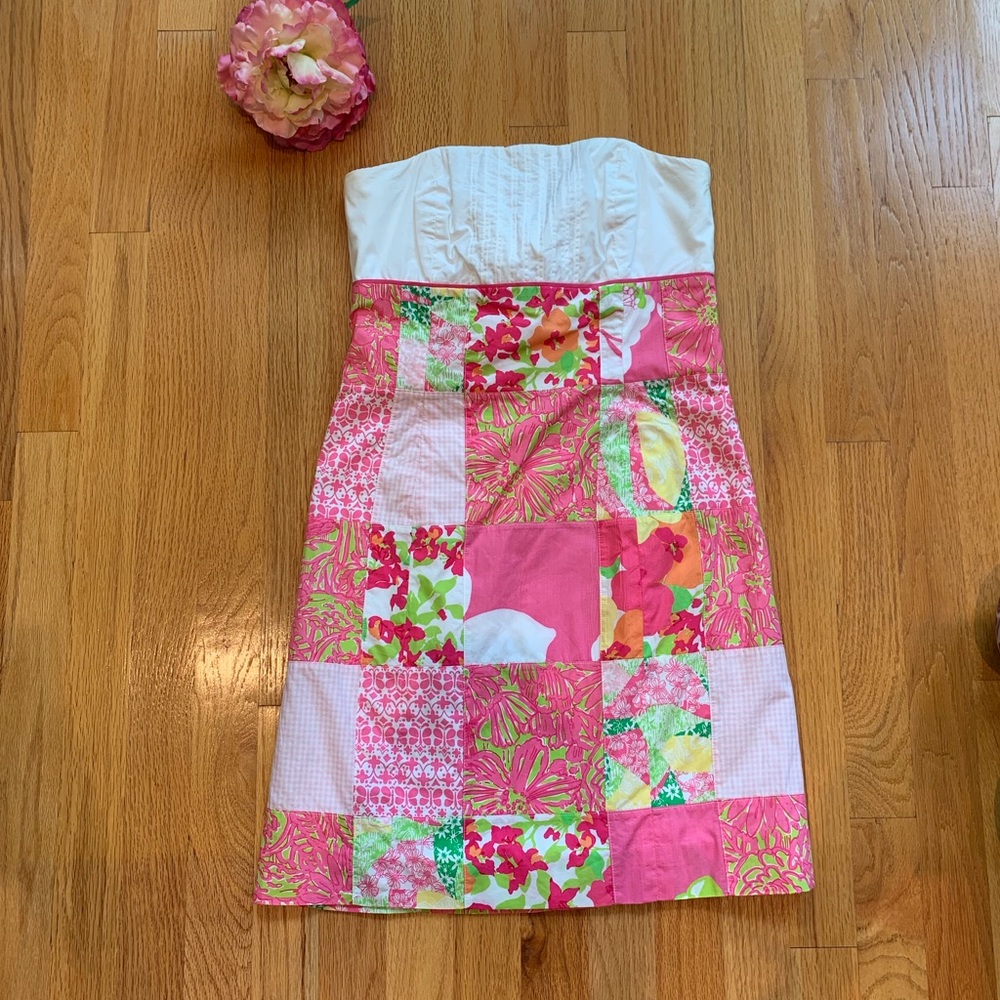 Lilly Pulitzer patchwork pink white plaid dress